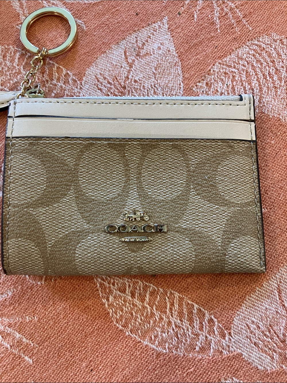 Coach Khaki & Chalk Signature Card Case Keyring